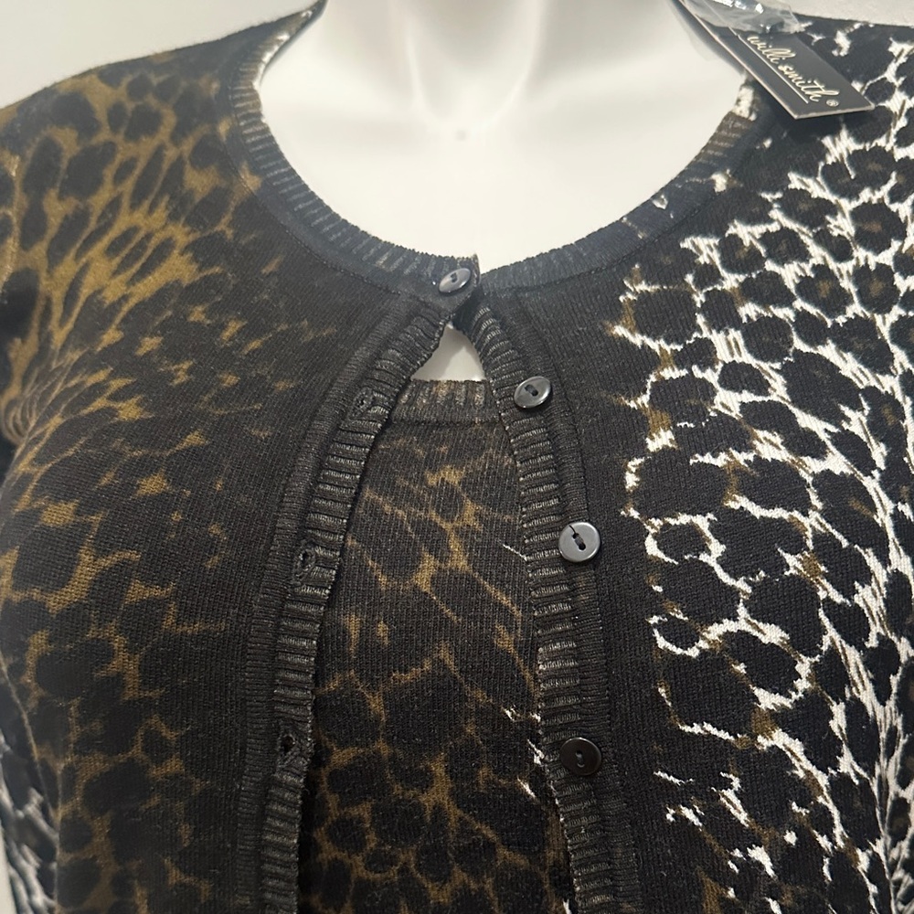 Black & Brown Leopard Print Sleeveless Cardigan & Sleeveless Matching Top